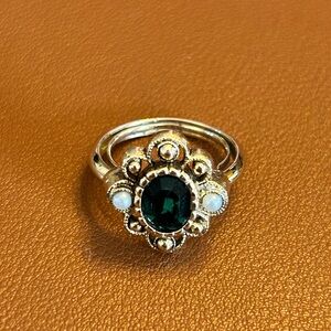 Vintage Gold and Green Gemstone Ring by Avon
